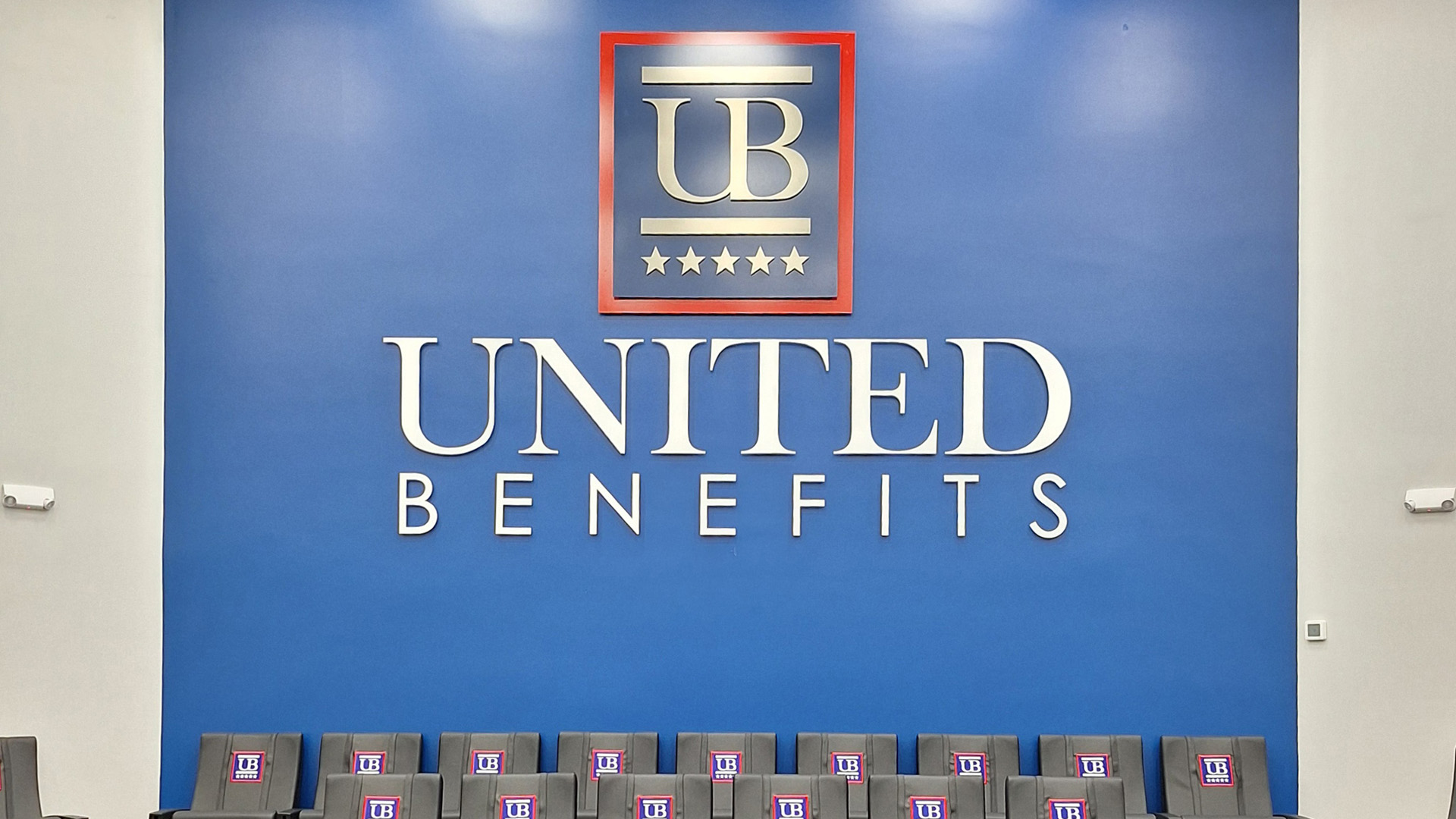 Custom metal logo sign for United Benefits in Florence, AL by Alabama Metal Art.