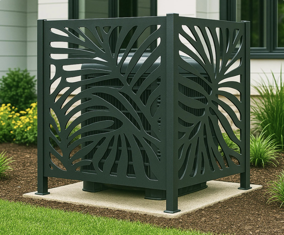 Decorative screen cover for AC, Pool Equipment or Trash Cans.