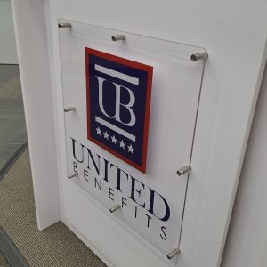 Custom acrylic sign in full color print.