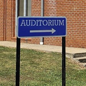 Custom metal wayfinding sign by Alabama Metal Art for Mars Hill Bible School in Florence, Alabama.