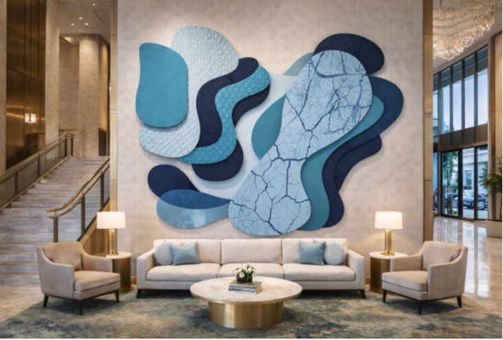 Layered Custom Printed Metal Art in hotel lobby by Alabama Metal Art.
