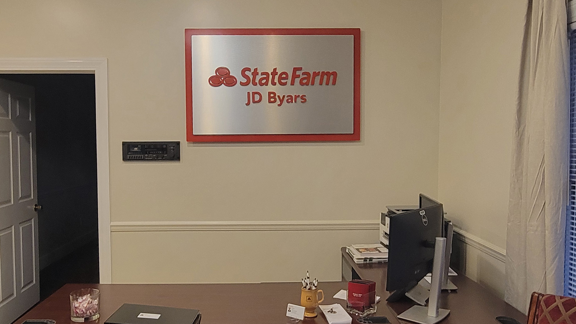 Custom metal sign for JD Byars State Farm Agency by Alabama Metal Art.