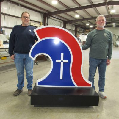Custom mobile logo sign for Trinity Christian Academy by Alabama Metal Art.