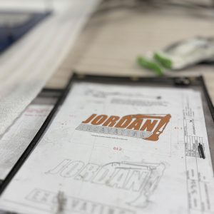 Custom metal logo sign CAD drawing.