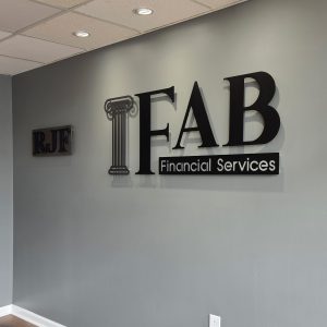 Custom Metal Lobby Signs for FAB Financials in Athens, AL by Alabama Metal Art.
