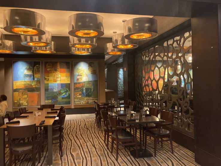 Metal divider wall in a Birmingham, AL restaurant.